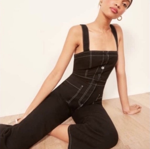 Reformation women 0 Amory topstitch denim jumpsuit gorpcore outdoor workwear - Picture 3 of 13
